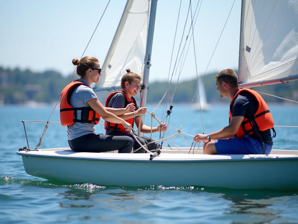 Studenter lærer å seile på en liten båt
